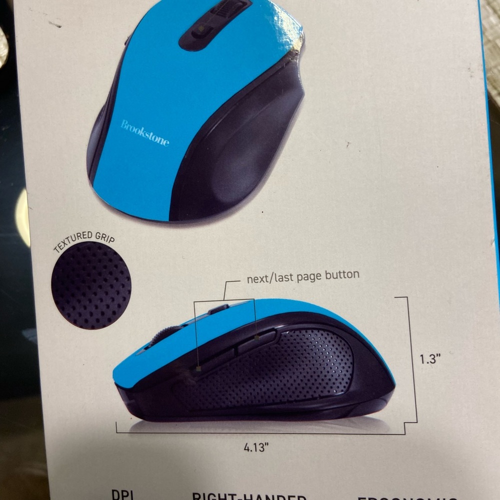 BROOKSTONE Wireless Ergonomic PC Mouse, Blue, this is new item - Picture 2 of 2